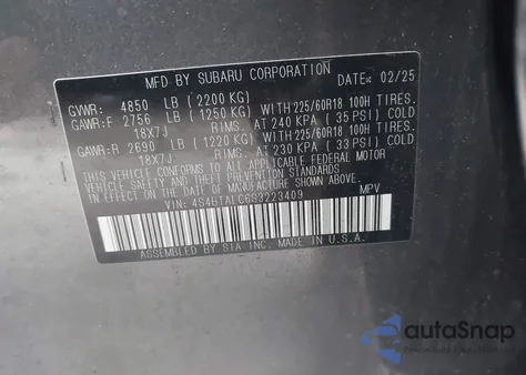 2025 Subaru Outback Onyx Edition from USA, damaged, VIN 4S4BTALC6S3223409